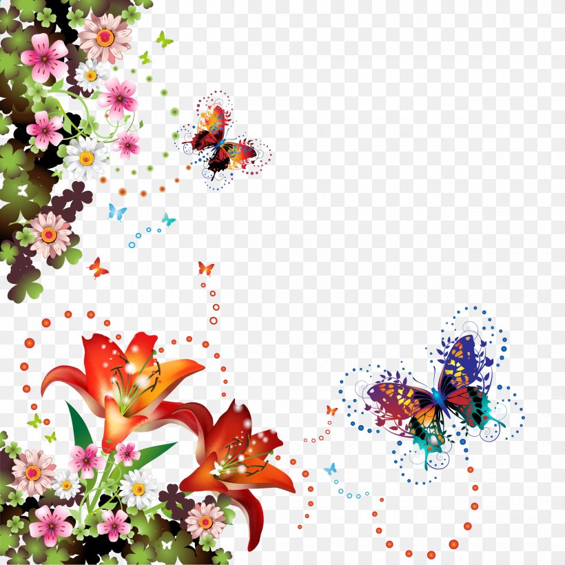 Picture Frames Floral Design Cut Flowers Clip Art, PNG, 2500x2500px, Picture Frames, Art, Blossom, Branch, Butterfly Download Free