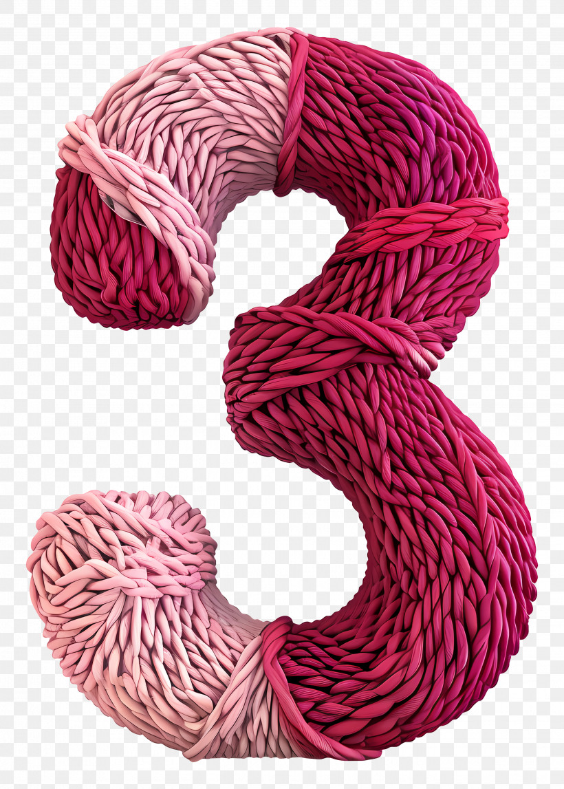 3d Number - Knitted Number Three In Pink PNG