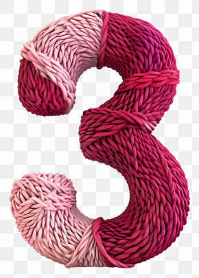 3d Number - Knitted Number Three In Pink PNG