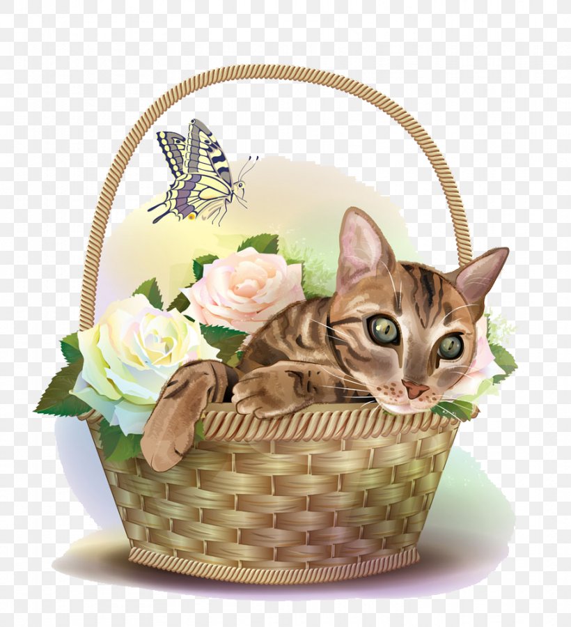 Cat Kitten Clip Art, PNG, 911x1000px, Cat, Art, Basket, Box, Cat Like Mammal Download Free