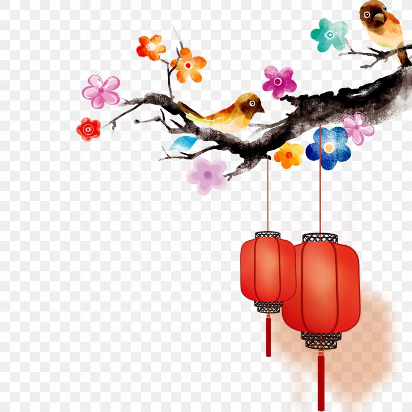 Chinese New Year Download Watercolor Painting Taobao, PNG, 1100x1100px, Chinese New Year, Art, Bird, Branch, Fundal Download Free