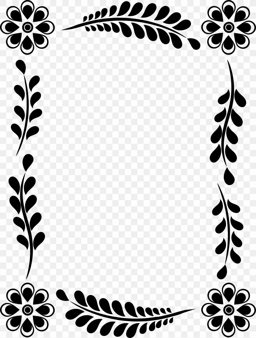Leaf Flower Floral Design Picture Frames Clip Art, PNG, 1820x2400px, Leaf, Black, Black And White, Body Jewelry, Branch Download Free