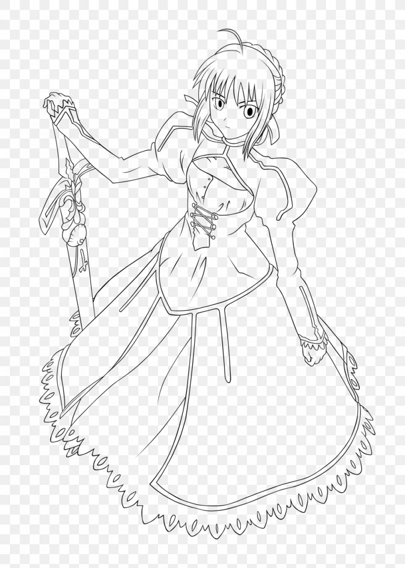 Fate/stay Night Saber Archer Fate/Zero Line Art, PNG, 1024x1434px, Watercolor, Cartoon, Flower, Frame, Heart Download Free