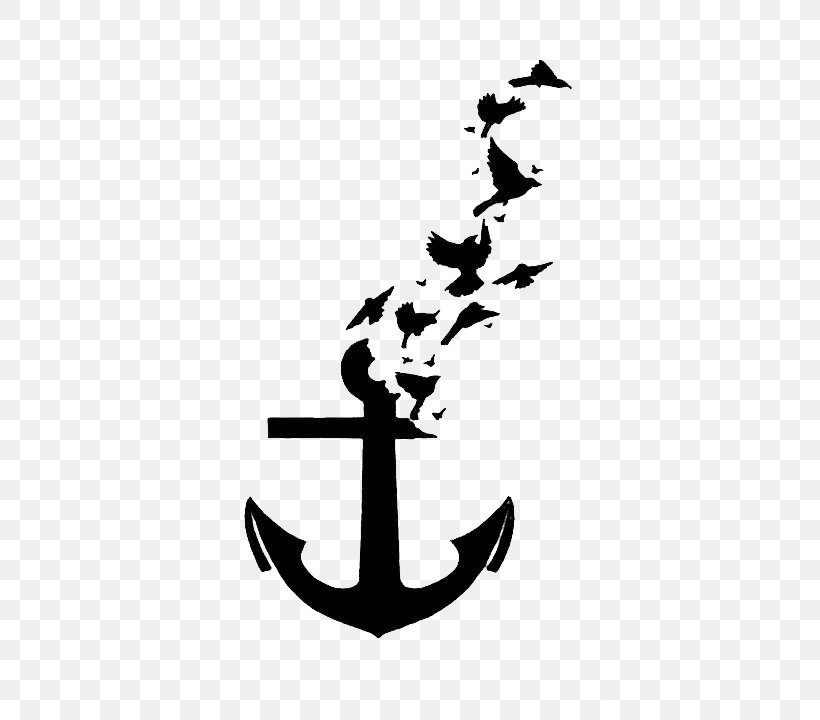 Bird Tattoo Anchor Wall Decal, PNG, 483x720px, Anchor, Black And White, Calligraphy, Digital Image, Illustration Download Free