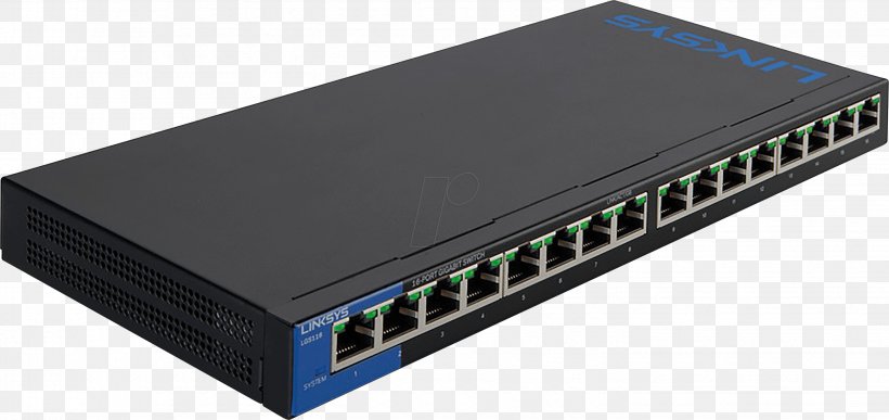 Gigabit Ethernet Network Switch Power Over Ethernet Linksys LGS116P, PNG, 2856x1349px, Gigabit Ethernet, Computer Network, Desktop Computers, Electronic Device, Electronics Accessory Download Free