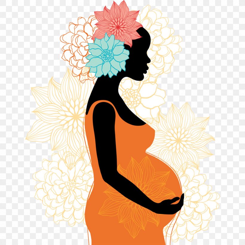 Pregnancy Silhouette Woman Clip Art, PNG, 1000x1000px, Pregnancy, Art, Drawing, Fashion Illustration, Floral Design Download Free