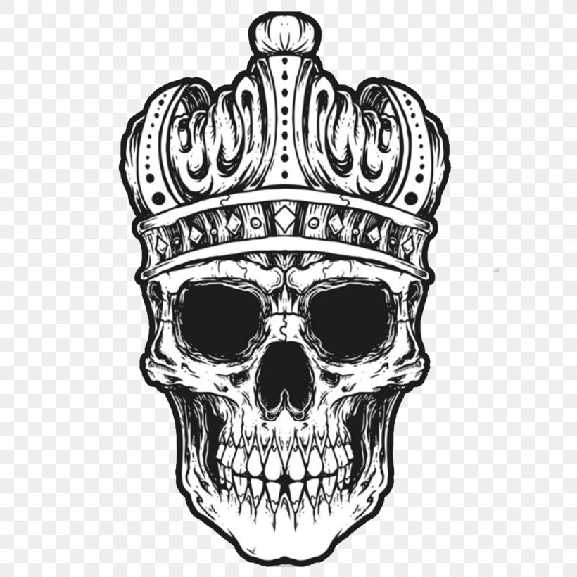 Crown Skull Pillow Clip Art, PNG, 1000x1000px, Crown, Black And White, Bone, Cushion, Drawing Download Free