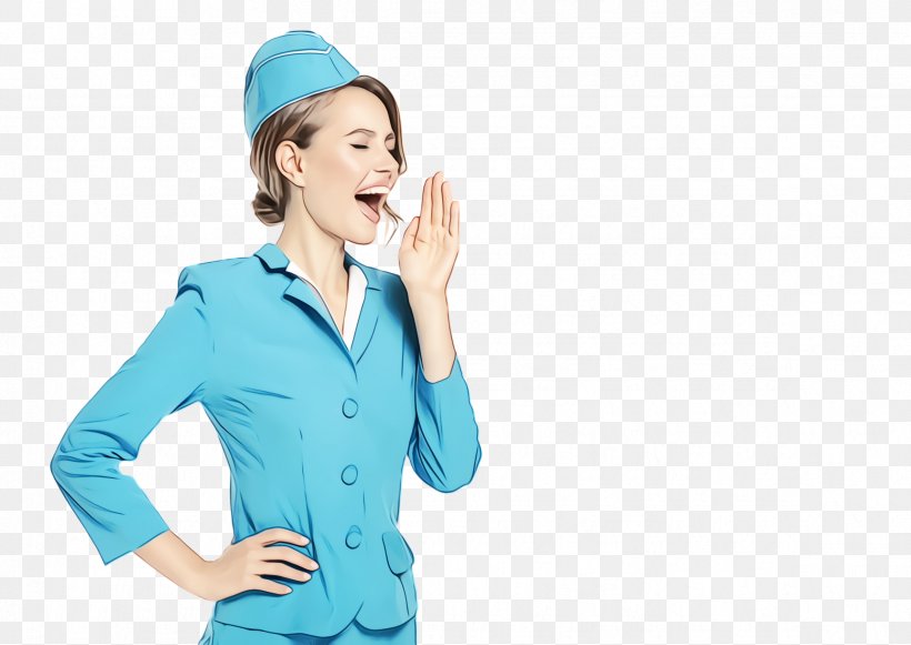 Turquoise Workwear Gesture Uniform Outerwear, PNG, 2376x1684px, Watercolor, Finger, Gesture, Health Care Provider, Outerwear Download Free