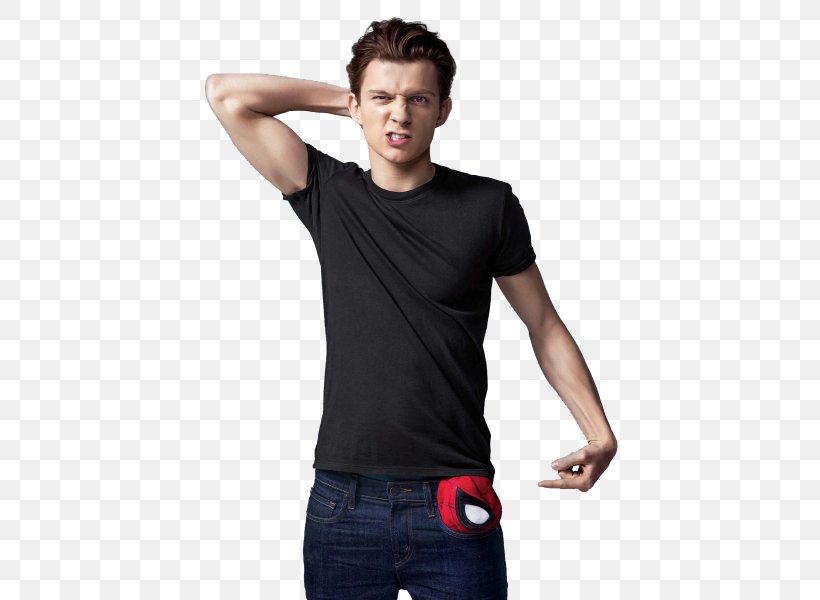 Tom Holland Spider-Man: Homecoming T-shirt Iron Man, PNG, 447x600px, Tom Holland, Actor, Arm, Black, Clothing Download Free