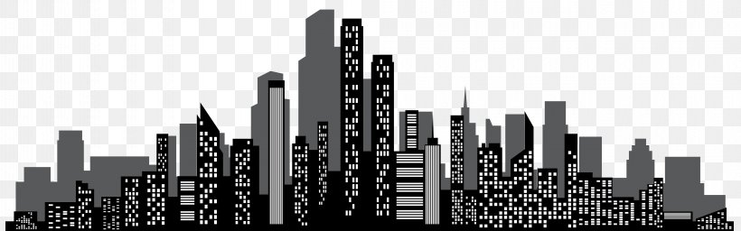 Cityscape Skyline Clip Art, PNG, 8000x2498px, Cityscape, Art, Black And White, Blog, Building Download Free