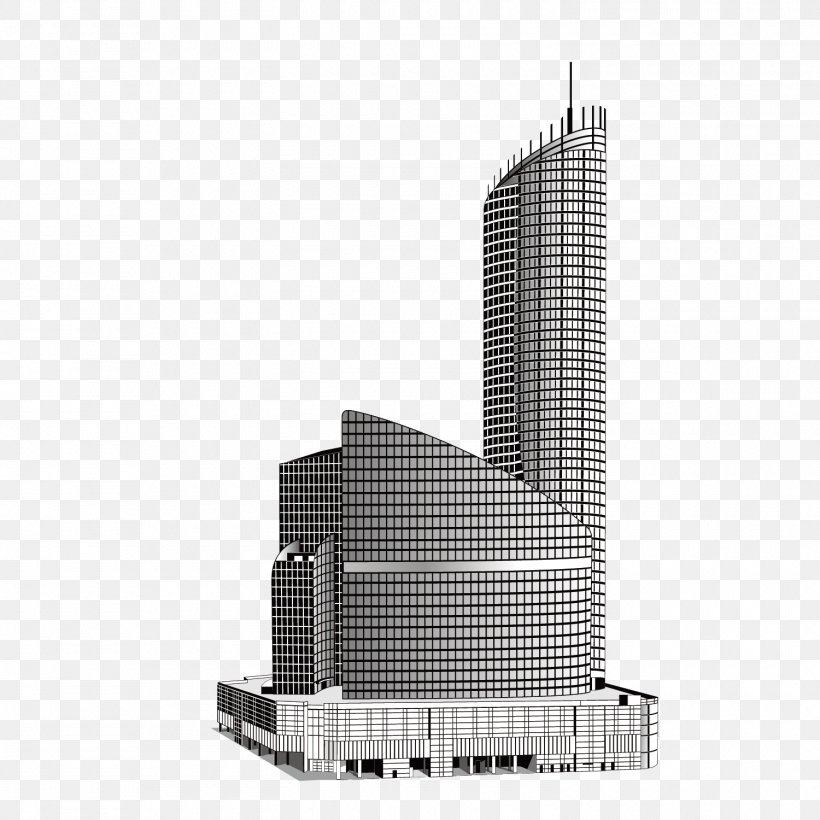 Skyscraper Black And White Building, PNG, 1500x1500px, Skyscraper, Architecture, Black And White, Building, Commercial Building Download Free
