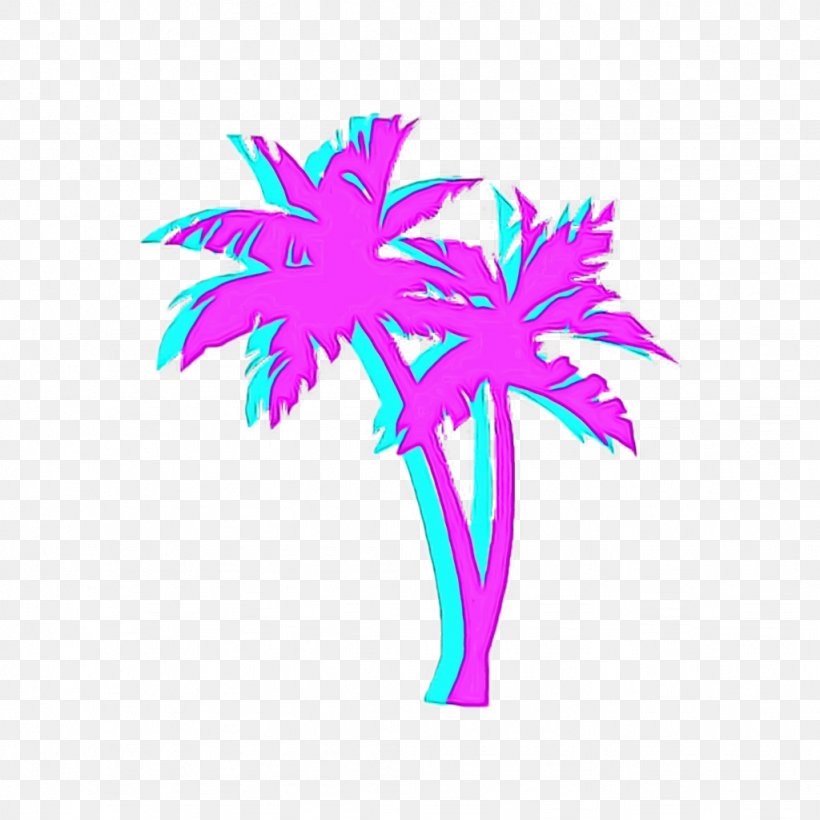 Vaporwave Palm Tree, PNG, 1024x1024px, Watercolor, Arecales, Decal, Leaf, Paint Download Free