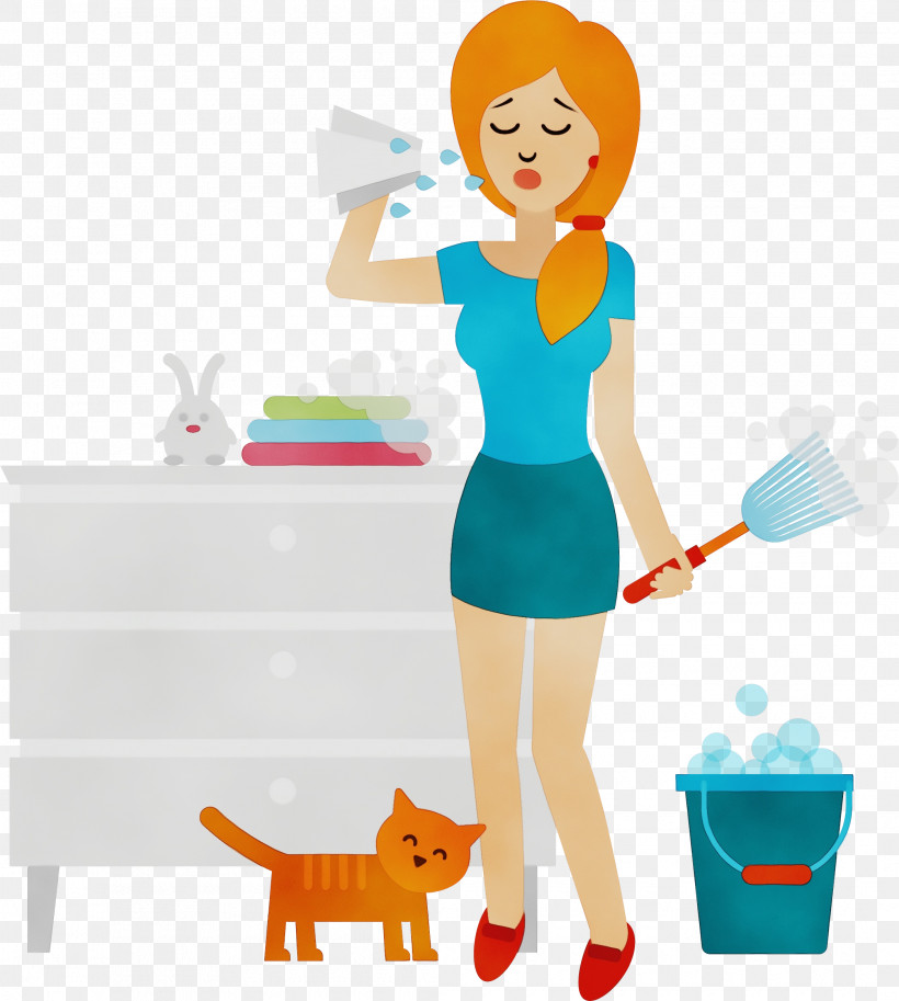 Cartoon Housekeeper, PNG, 2090x2329px, Watercolor, Cartoon, Housekeeper, Paint, Wet Ink Download Free