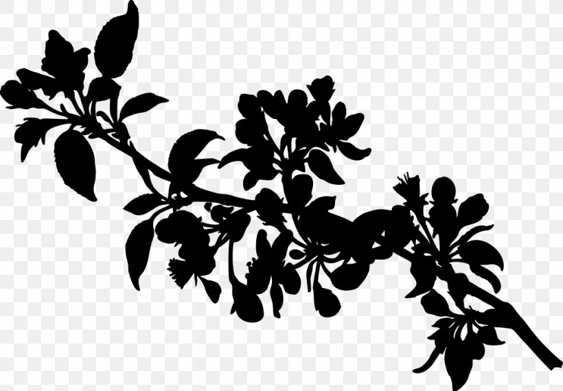 Apple Branch Silhouette Clip Art, PNG, 1000x694px, Apple, Black And White, Branch, Flora, Flower Download Free