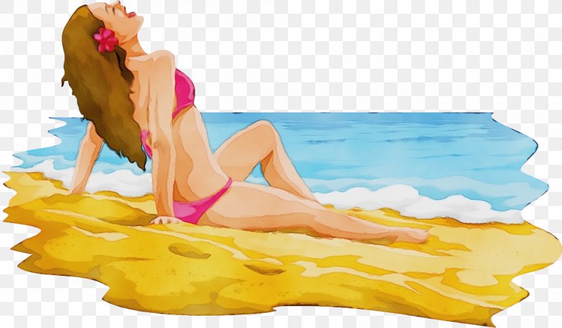 Cartoon Sun Tanning Leisure Mattress Bikini, PNG, 1000x584px, Watercolor, Bathing, Bikini, Cartoon, Leisure Download Free