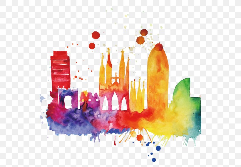 Barcelona Skyline Watercolor Painting Cityscape, PNG, 568x568px, Barcelona Skyline, Art, Barcelona, Cityscape, Drawing Download Free