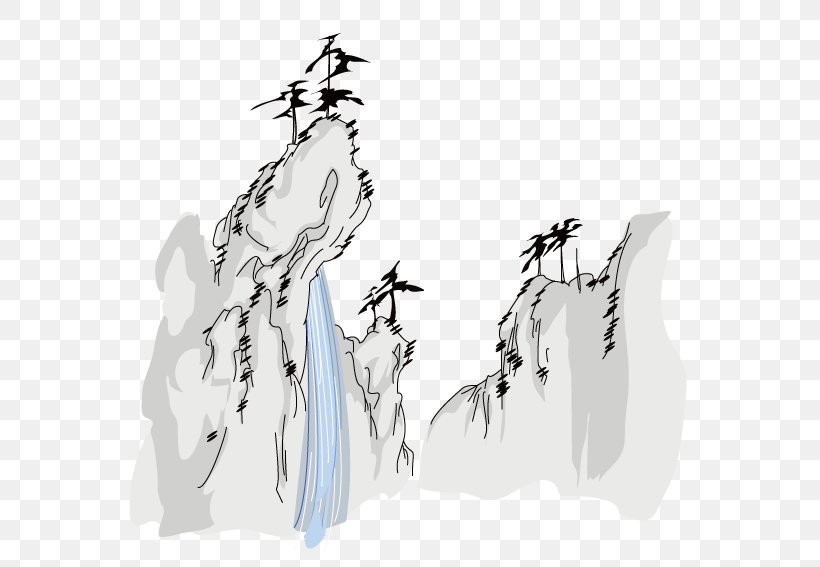 Waterfall Illustration, PNG, 567x567px, Waterfall, Art, Black And White, Costume Design, Drawing Download Free