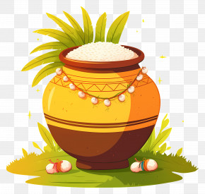 Pongal Pot - Decorative Pot With Rice For Pongal Festival PNG