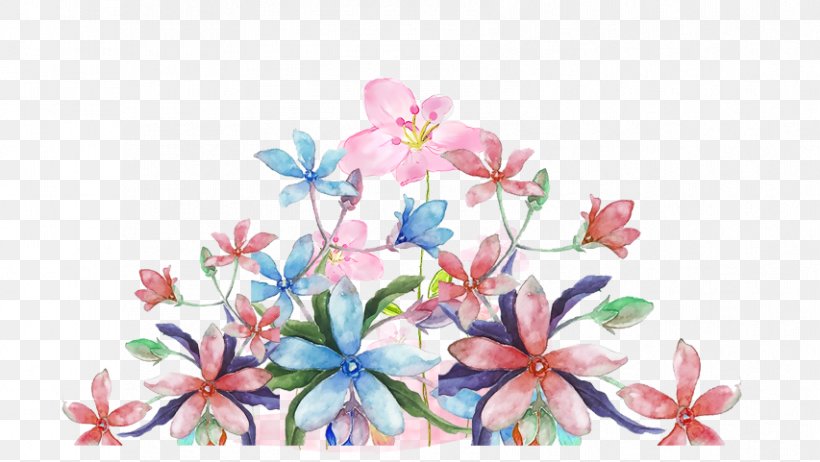 Floral Design Watercolor Painting Blue, PNG, 853x481px, Floral Design, Art, Blossom, Blue, Botany Download Free