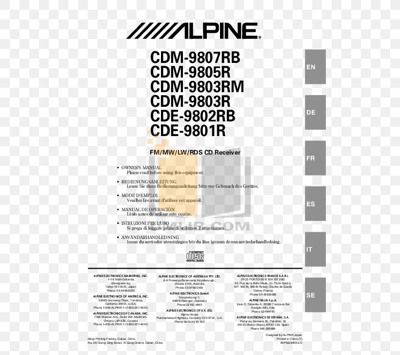 Document Alpine Electronics Alpine CDA 9812RB Product Manuals Vehicle Audio, PNG, 516x728px, Document, Alpine Electronics, Amplifier, Area, Brand Download Free