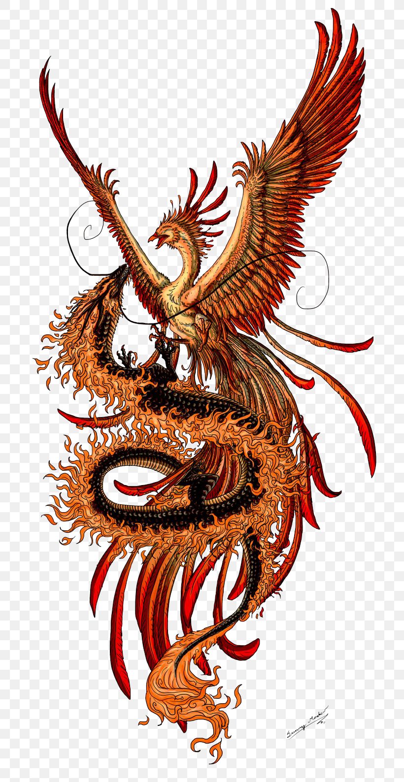 Phoenix Chinese Dragon Fenghuang Tattoo, PNG, 736x1588px, Phoenix, Art, Chinese Dragon, Demon, Dragon Download Free
