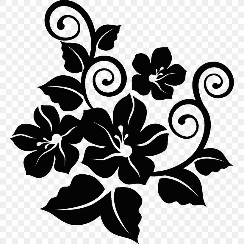 Floral Design Monochrome Petal Leaf, PNG, 1701x1701px, Floral Design, Black, Black And White, Black M, Branch Download Free