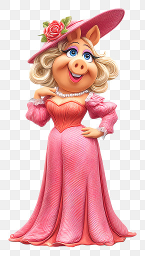 Miss Piggy - Pig In Pink Dress With Hat PNG