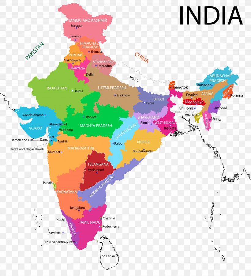 States And Territories Of India Map, PNG, 3638x4000px, India, Area