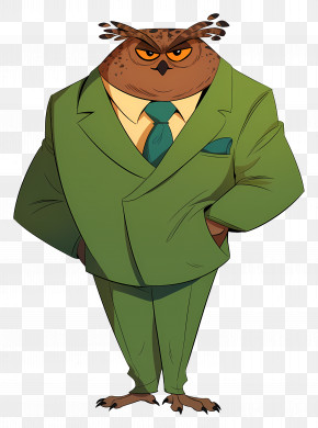 Cartoon Owl - Owl In A Green Suit PNG