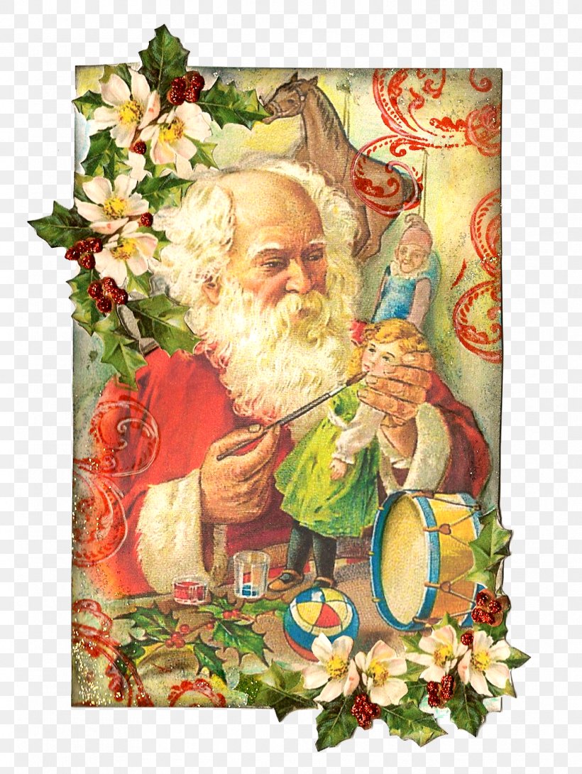 Santa Claus Floral Design Christmas Ornament Art, PNG, 1062x1412px, Santa Claus, Art, Canvas, Christmas, Christmas Ornament Download Free