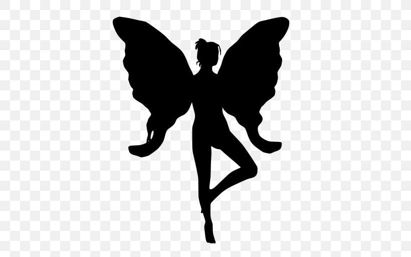 Fairy Clip Art Silhouette Image, PNG, 512x512px, Fairy, Blackandwhite, Butterfly, Fantasy, Fictional Character Download Free