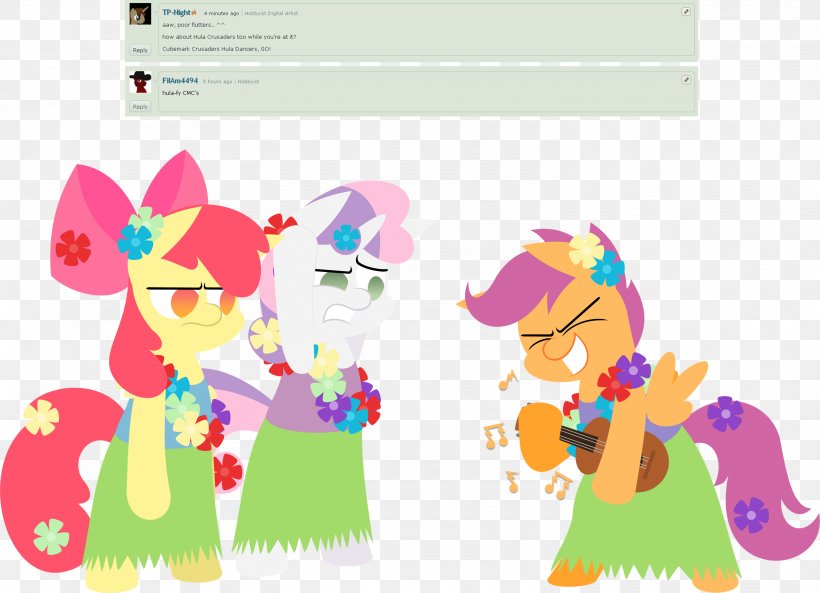 Hula DeviantArt Fluttershy Grass Skirt, PNG, 2969x2149px, Hula, Art, Cartoon, Character, Cutie Mark Crusaders Download Free