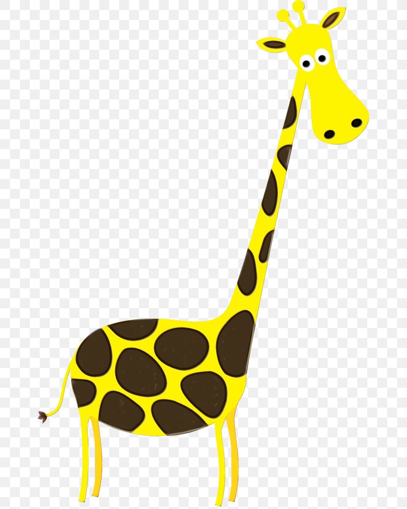 Giraffe Giraffidae Terrestrial Animal Yellow Clip Art, PNG, 668x1024px, Watercolor, Animal Figure, Giraffe, Giraffidae, Paint Download Free
