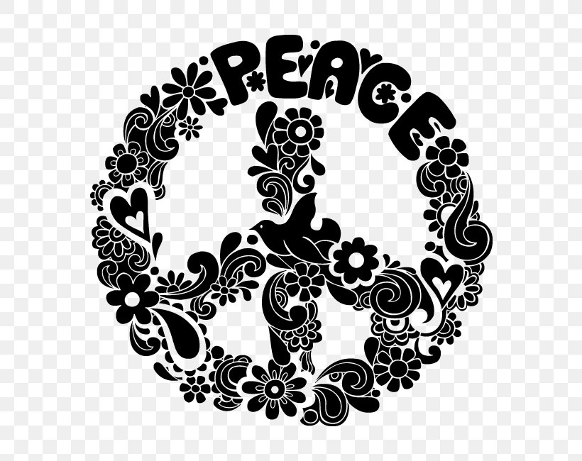 Peace Symbols Wall Decal Sticker, PNG, 650x650px, Peace Symbols, Art, Black And White, Decal, Decorative Arts Download Free