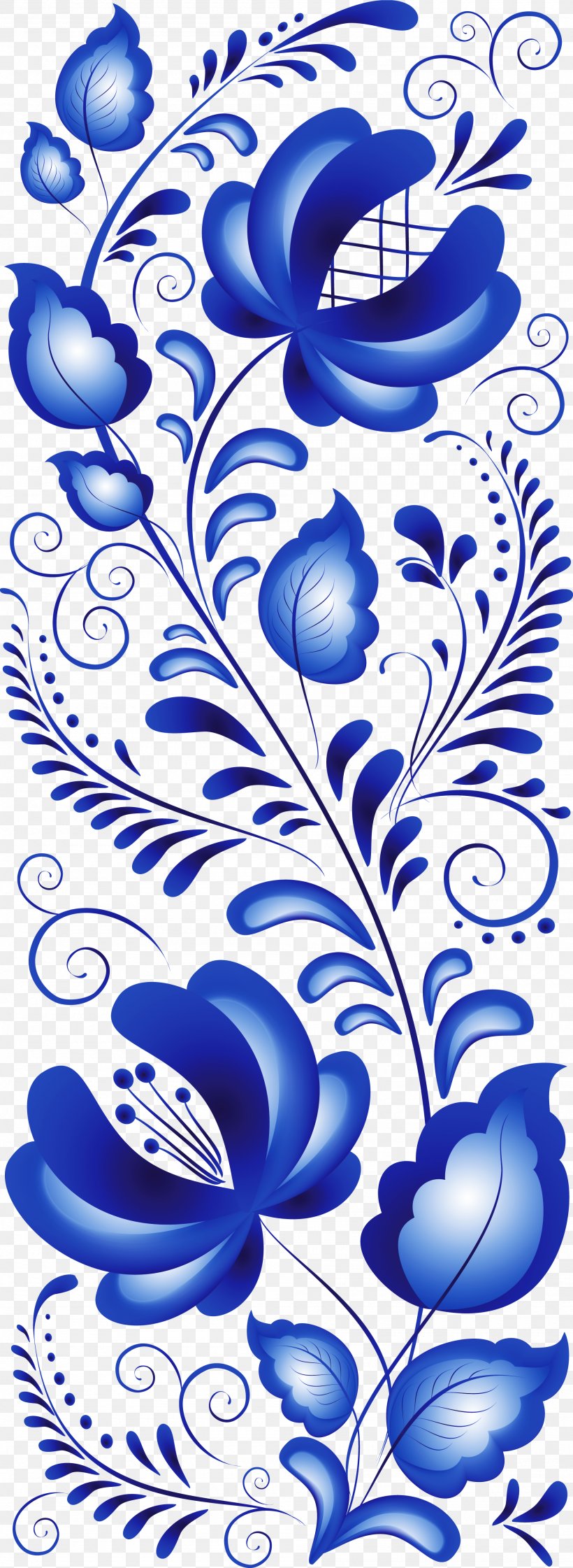 Ornament Gzhel Flower, PNG, 2000x5469px, Ornament, Art, Artwork, Black And White, Blue Download Free