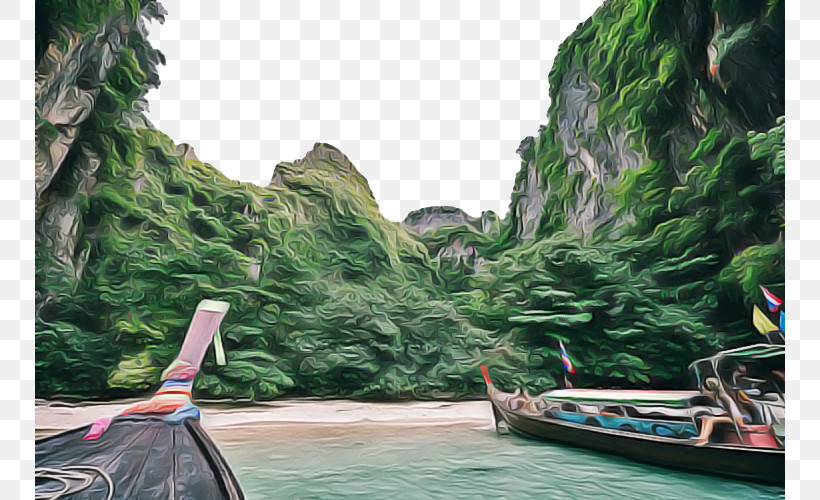 Water Natural Landscape Long-tail Boat Water Transportation Coastal And Oceanic Landforms, PNG, 750x500px, Water, Bay, Boat, Coastal And Oceanic Landforms, Jungle Download Free
