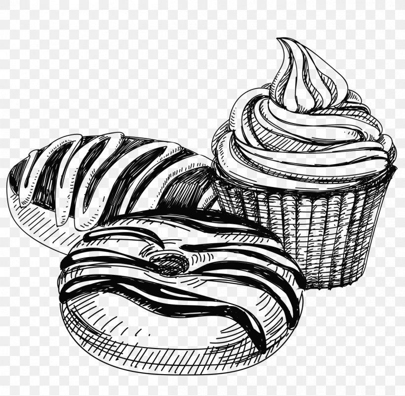 Drawing Cupcake Sketch Illustration Design, PNG, 1207x1180px, Drawing, Art, Blackandwhite, Cake, Cartoon Download Free