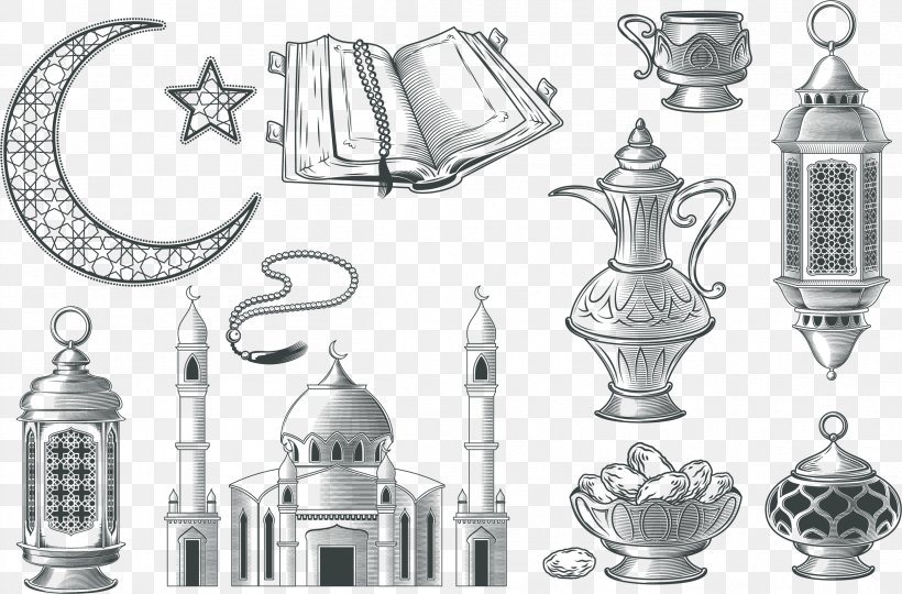Kaaba Great Mosque Of Mecca Hajj Illustration, PNG, 2409x1589px, Kaaba, Black And White, Drinkware, Eid Alfitr, Glass Download Free