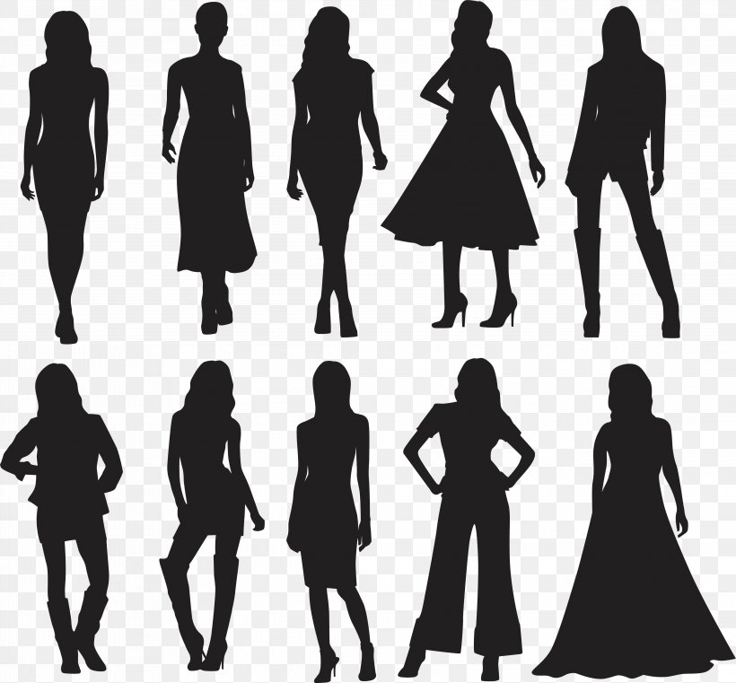Silhouette Model Fashion, PNG, 4347x4039px, Silhouette, Black And White, Business, Dress, Fashion Download Free