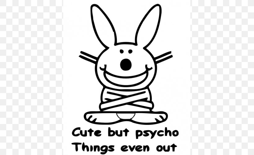 It's Happy Bunny Rabbit Poster Sticker, PNG, 500x500px, Rabbit, Area, Black And White, Domestic Rabbit, Easter Bunny Download Free