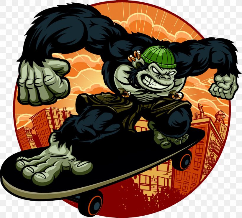 Gorilla Monkey Ape Skateboarding, PNG, 1000x903px, Gorilla, Ape, Apes And Monkeys, Art, Fictional Character Download Free