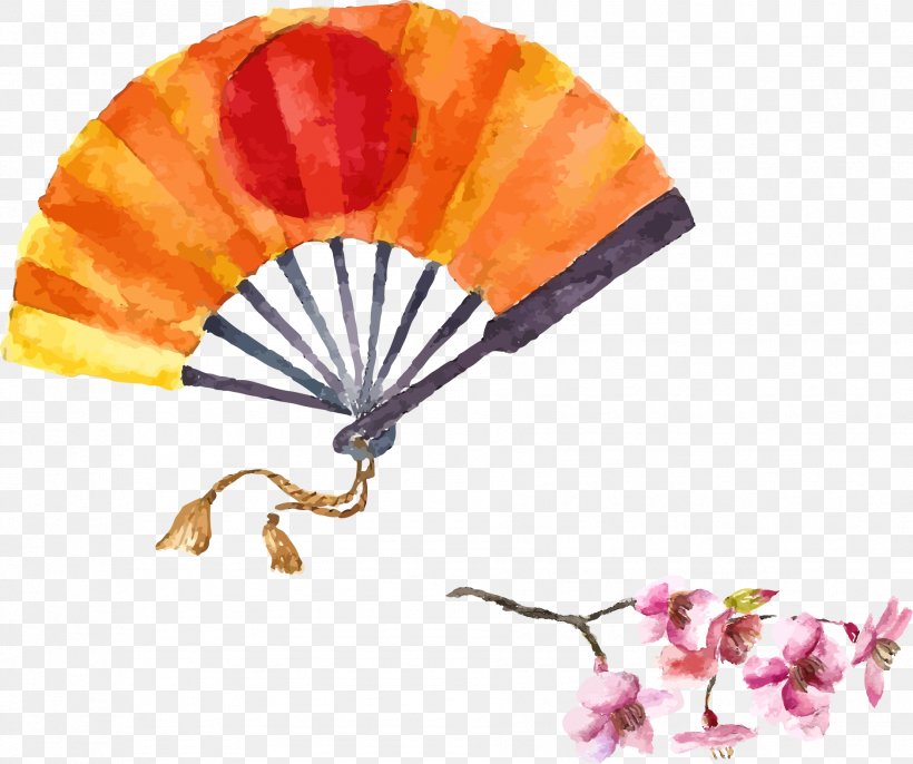 Japanese Art Watercolor Painting Illustration, PNG, 1881x1575px, Japan, Art, Cherry Blossom, Decorative Fan, Drawing Download Free
