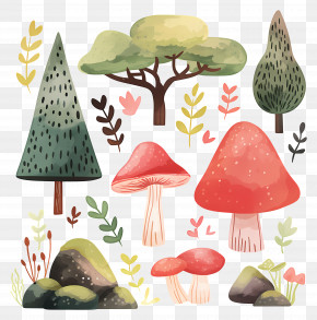Watercolor Forest - Variety Of Trees And Plants PNG