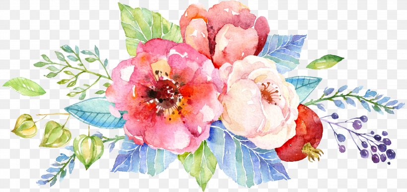 Floral Design Watercolor Painting Watercolor: Flowers Flower Bouquet Wedding Invitation, PNG, 3029x1433px, Floral Design, Art, Blossom, Cut Flowers, Floristry Download Free