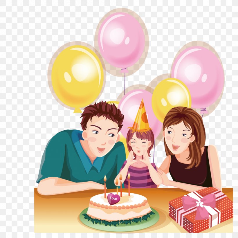 Birthday Cake Party Family Cartoon, PNG, 1000x1001px, Birthday Cake,  Balloon, Birthday, Cake Decorating, Cartoon Download Free