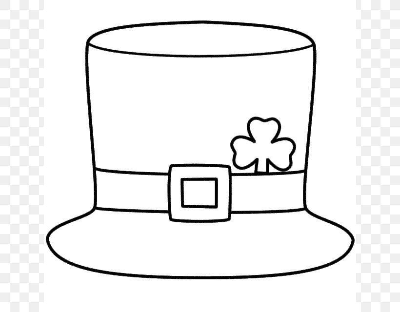 Saint Patricks Day Hat Leprechaun Shamrock Four-leaf Clover, PNG, 640x640px, Saint Patricks Day, Black And White, Child, Clover, Coloring Book Download Free