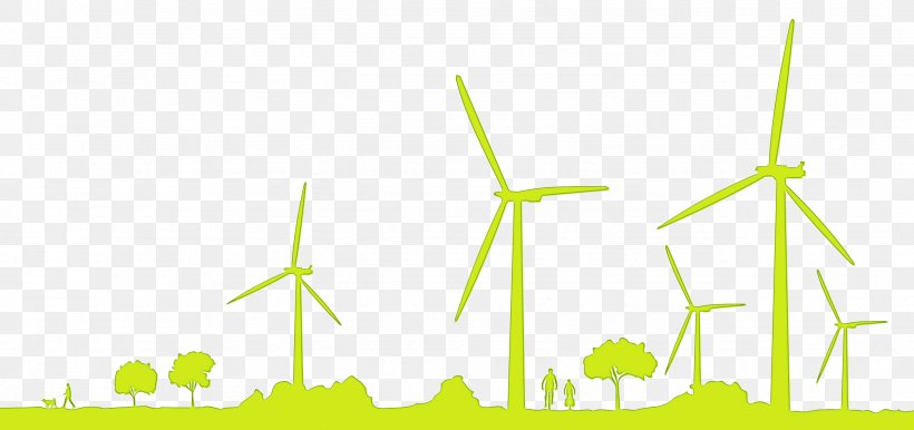 Green Wind Turbine Windmill Wind Yellow, PNG, 2578x1215px, Watercolor, Grass, Grass Family, Green, Paint Download Free