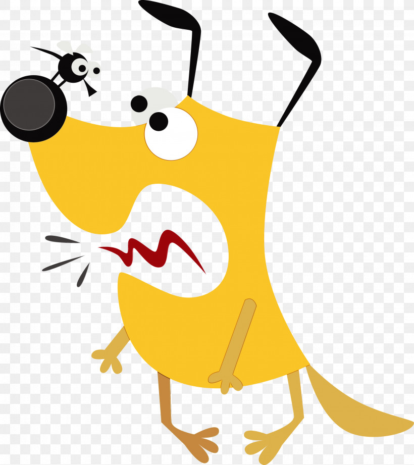 Yellow Pleased, PNG, 2670x3000px, Cute Cartoon Dog, Paint, Pleased, Watercolor, Wet Ink Download Free