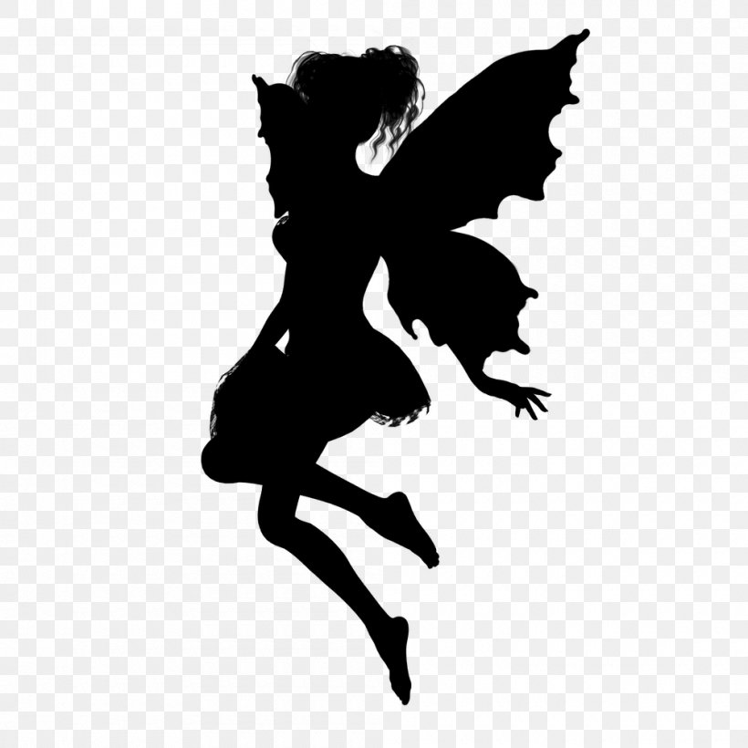 Silhouette Fairy Clip Art, PNG, 1000x1000px, Silhouette, Art, Black And White, Drawing, Fairy Download Free