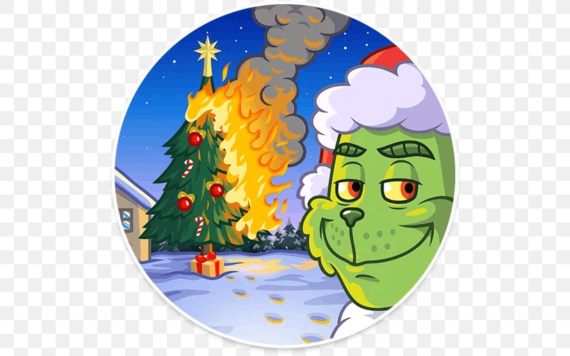 Grinch Christmas Tree Telegram Sticker VKontakte, PNG, 512x512px, Grinch, Art, Cartoon, Character, Christmas Download Free